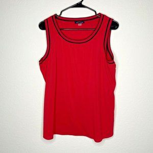 TOMMY HILFIGER Plain Red Athletic Tank Top Lightweight Striped Collar Wms Sz XL 